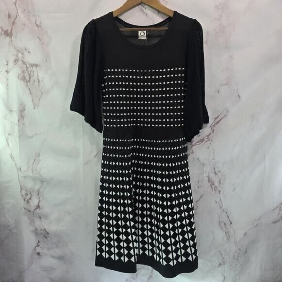 Anthropologie Dress Womens Medium Black White Knit Sweater Geo Dot Akemi - Picture 1 of 12